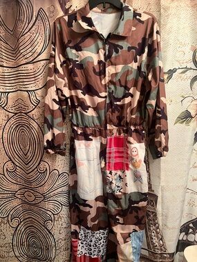 Women’s Camouflage Patchwork Jumpsuit - Brown Camo
